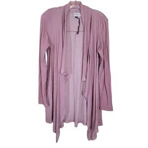 Knox Rose Open Front Textured Cardigan Sweater Long Sleeves Boho Pink Large
